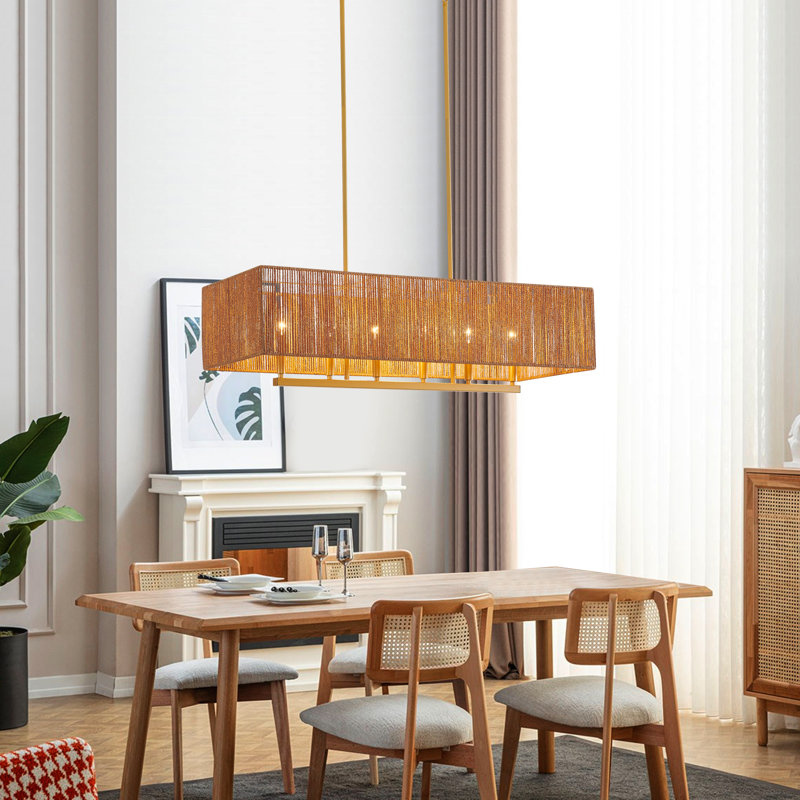 Mercer41 6-light Adjustable Gold Rattan Chandelier & Reviews Mercer41 6-light Adjustable Gold Rattan Chandelier & Reviews